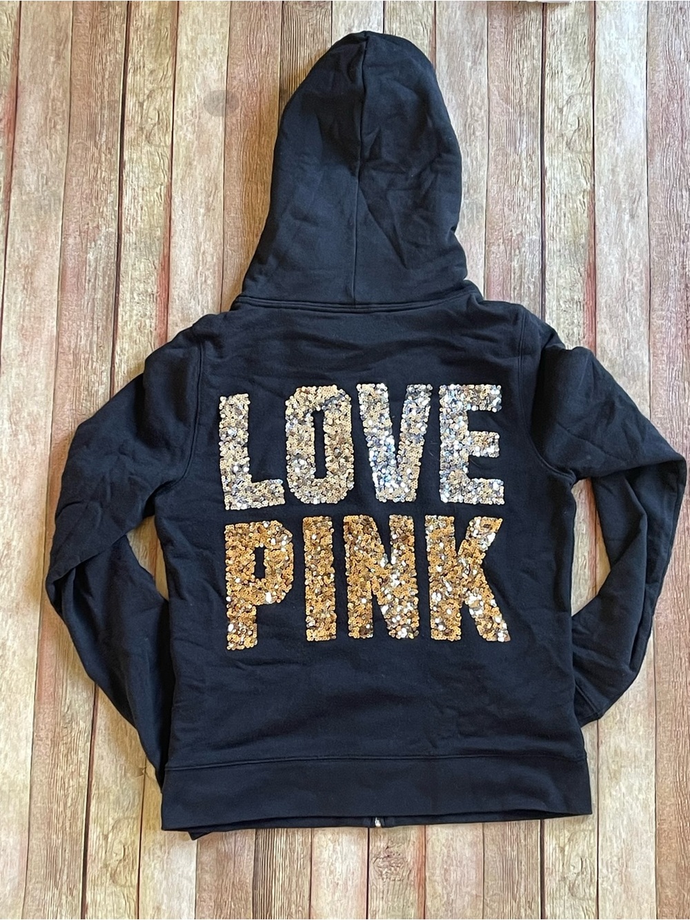 PINK Victoria's Secret Black Full-Zip Hoodie with Dog Patch